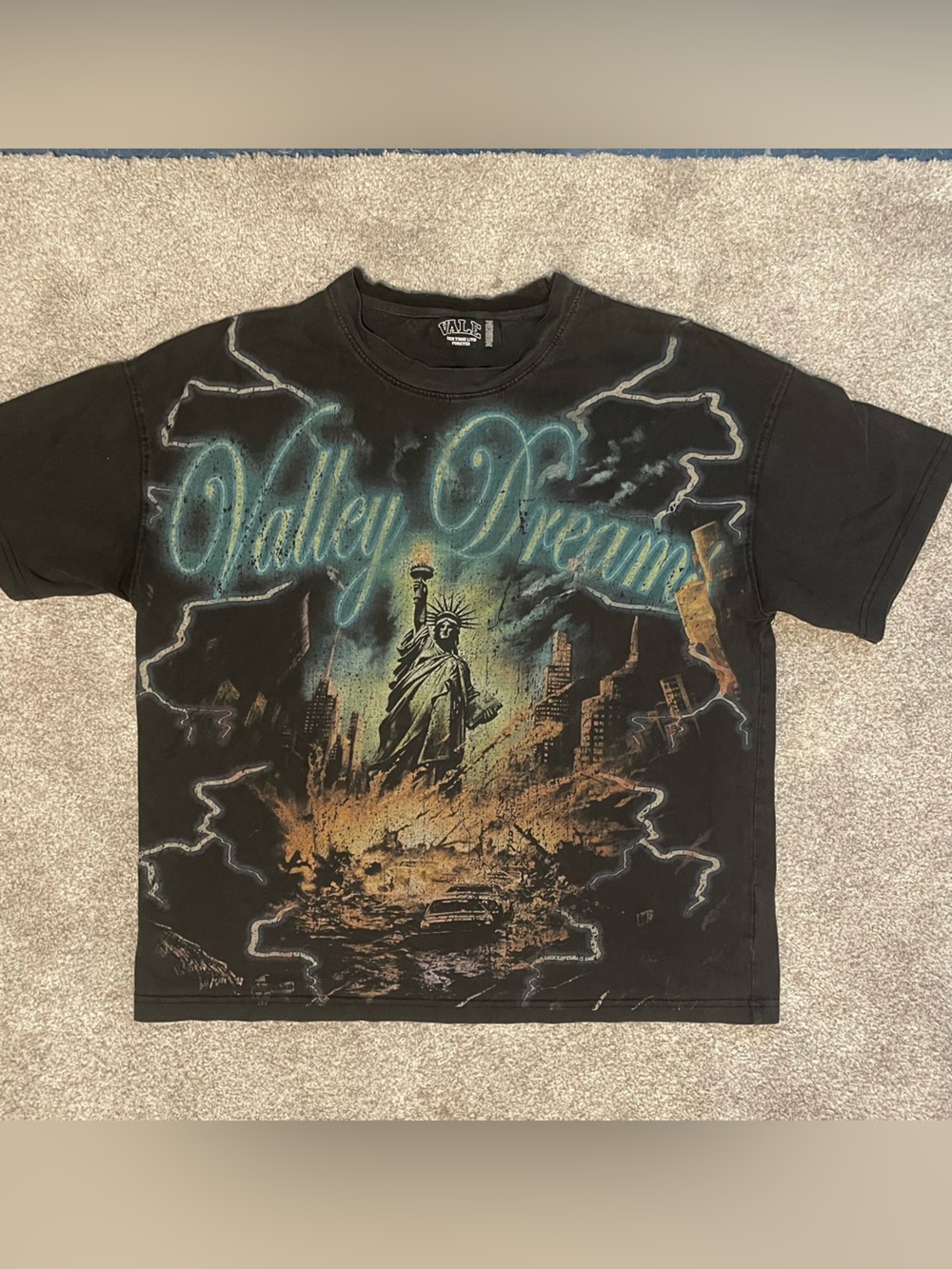 Valley dreams Graphic Tee - Black with Teal & Bronze Print